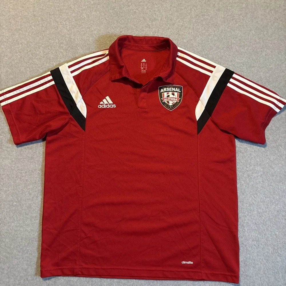 Adidas Arsenal Alithsa Climalite Men's XL Polo Soccer Futbol Red White Jersey